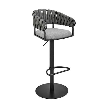Armen Living Silabe Adjustable Counter or Bar Stool in Black Metal with Gray Fabric and Faux Leather 840254335325